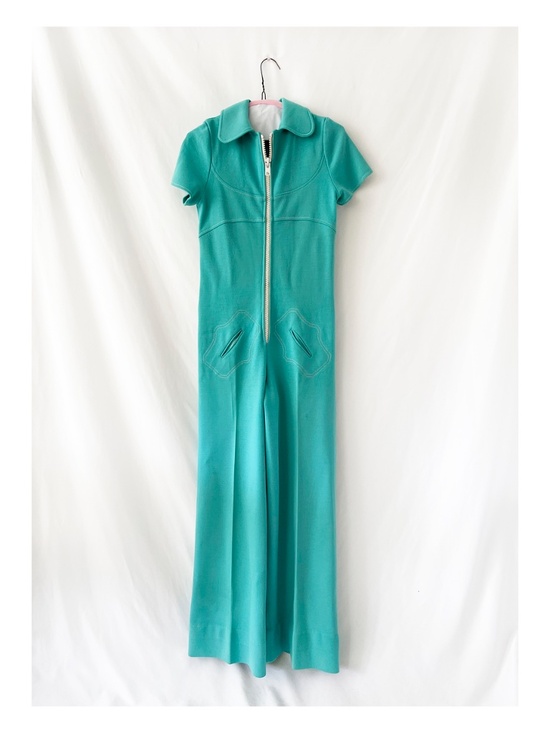 other Pants - 1970s French jumpsuit turquoise zippered wool one piece  small